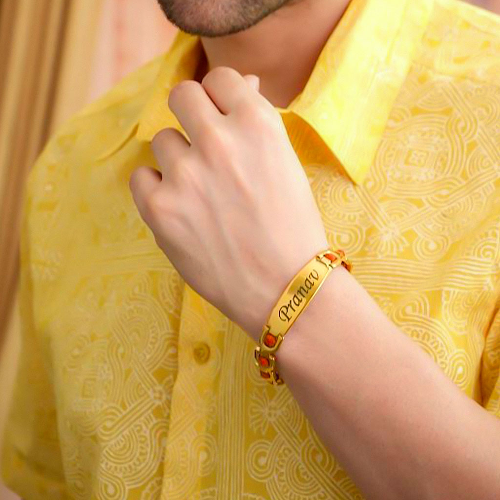 Personalized 24K Gold Plated Bracelet Style Rudraksha Name Rakhi