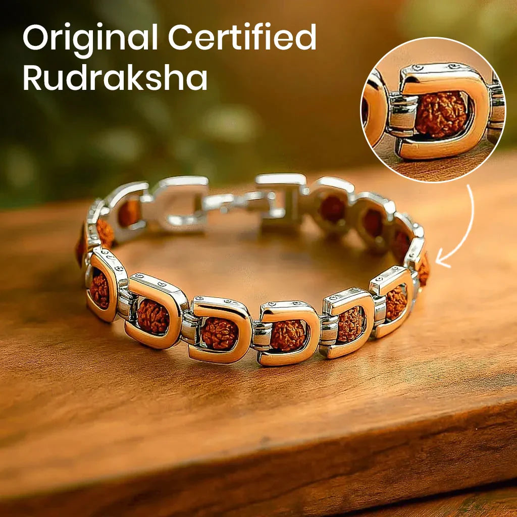 24K Gold Plated Dual Tone 5 Mukhi Rudraksh Bracelet with 1 Year Colour Warranty