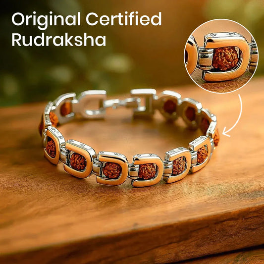 Dual Tone 5 Mukhi Rudraksh Bracelet with 1 Year Colour Warranty | Lab Tested & Certified