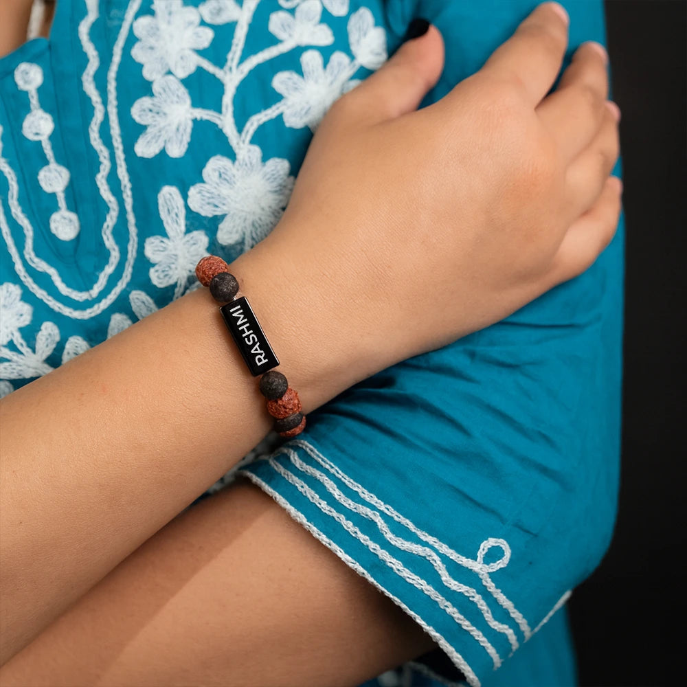 Natural Lava with Rudraksha Bracelet | Name Engraved | Lab Tested & Certified