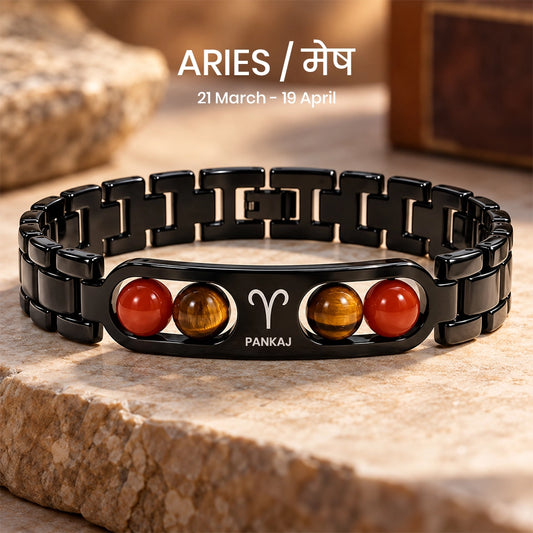 Personalized Aries Zodiac with Stone Bracelet | Lab Tested & Certified Stones