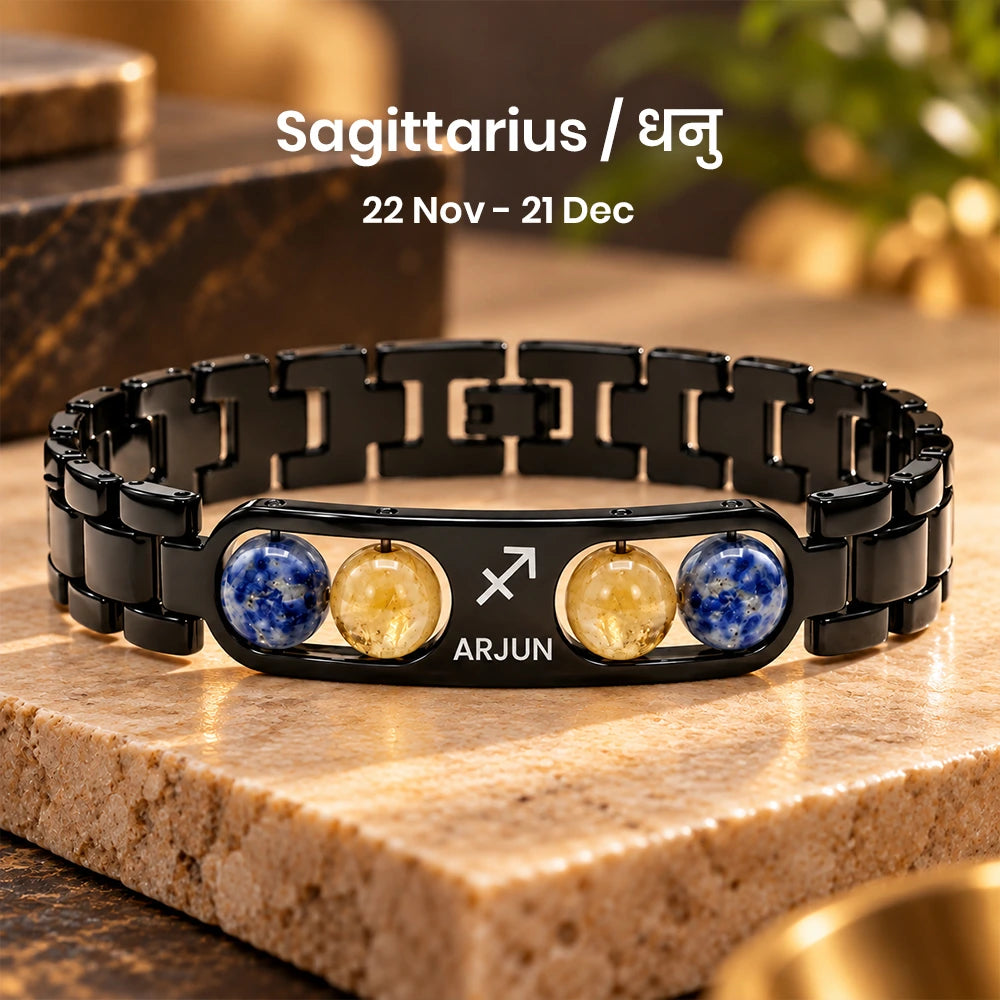Personalized Sagittarius Zodiac Stone Name Bracelet | Lab Tested & Certified