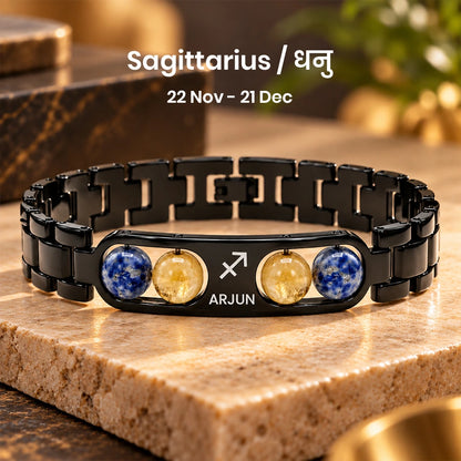 Personalized Sagittarius Zodiac Stone Name Bracelet | Lab Tested & Certified