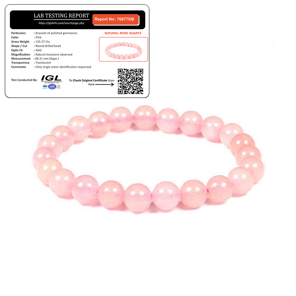 Natural Rose Quartz Healing Bracelet | Unisex  | Lab Tested & Certified