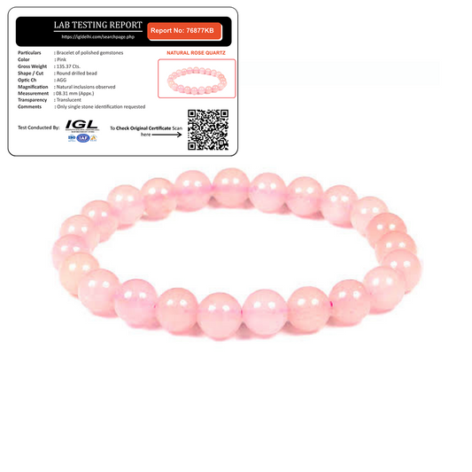 Natural Rose Quartz Healing Bracelet | Unisex  | Lab Tested & Certified