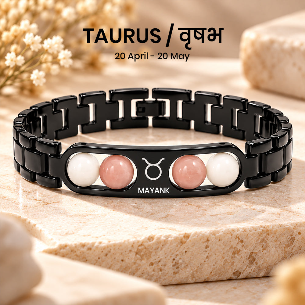 Personalized Taurus Zodiac Name Bracelet  | Lab Tested & Certified Stones