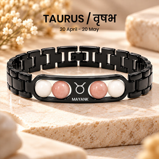 Personalized Taurus Zodiac Name Bracelet  | Lab Tested & Certified Stones