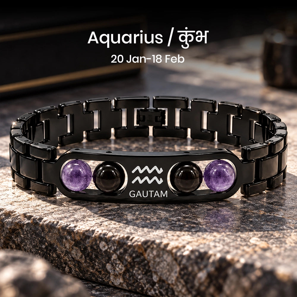 Personalized Aquarius Zodiac Stone Name Bracelet | Lab Tested & Certified