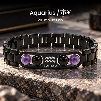 Personalized Aquarius Zodiac Stone Name Bracelet | Lab Tested & Certified