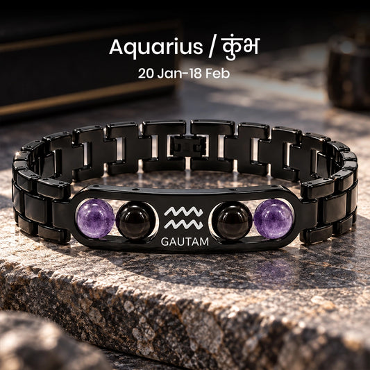 Personalized Aquarius Zodiac Stone Name Bracelet | Lab Tested & Certified