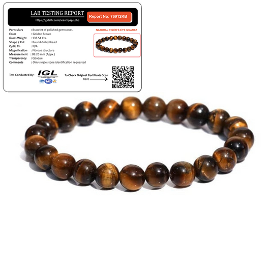 Natural Golden Gaze Tiger Eye Bracelet | Unisex  | Lab Tested & Certified