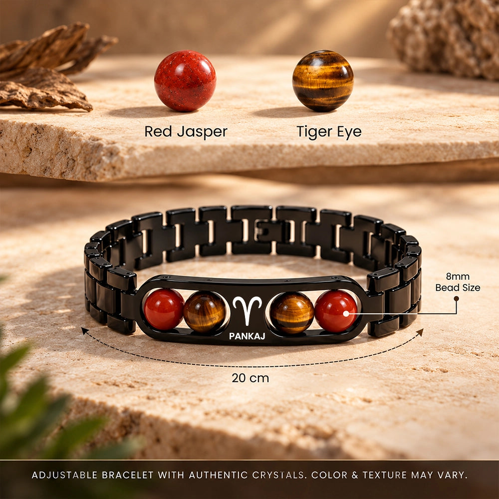 Personalized Aries Zodiac with Stone Bracelet | Lab Tested & Certified Stones