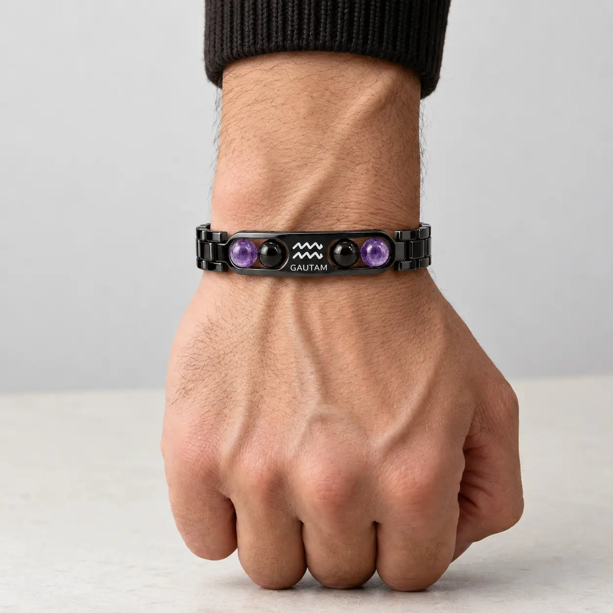 Personalized Aquarius Zodiac Stone Name Bracelet | Lab Tested & Certified