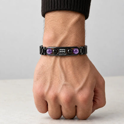 Personalized Aquarius Zodiac Stone Name Bracelet | Lab Tested & Certified