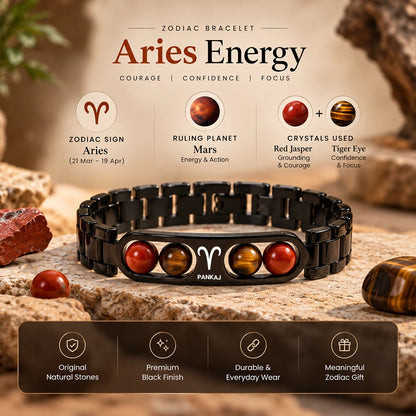 Personalized Aries Zodiac with Stone Bracelet | Lab Tested & Certified Stones