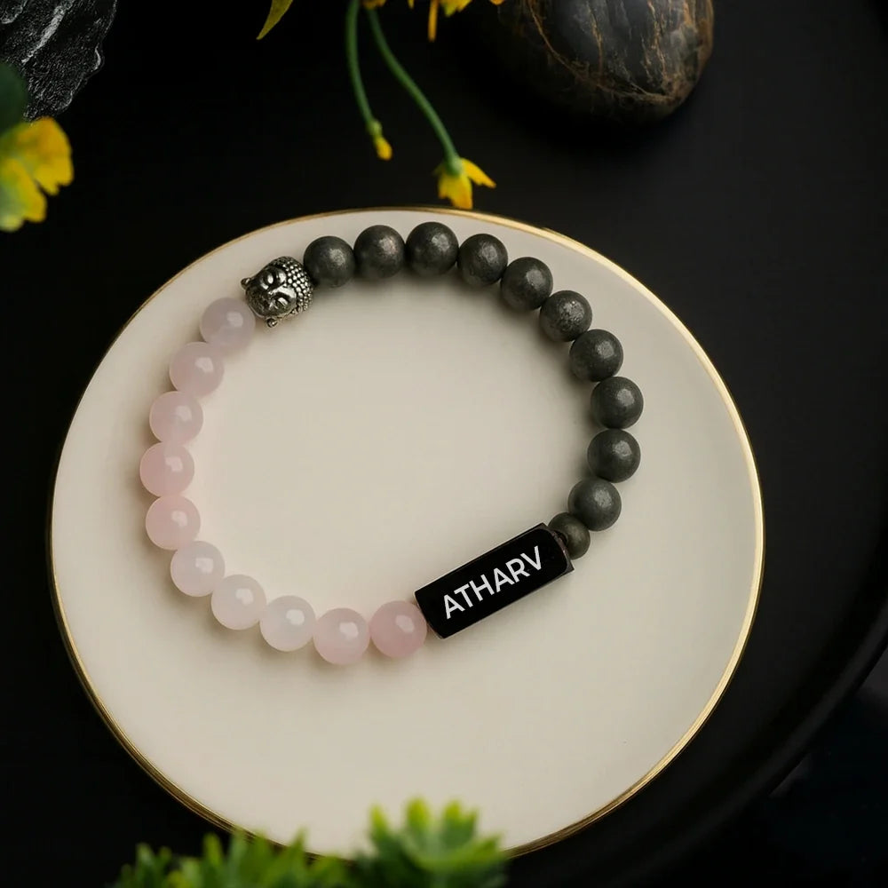 Personalized Natural Rose Pyrite Quartz Bracelet | Lab Tested & Certified | Unisex