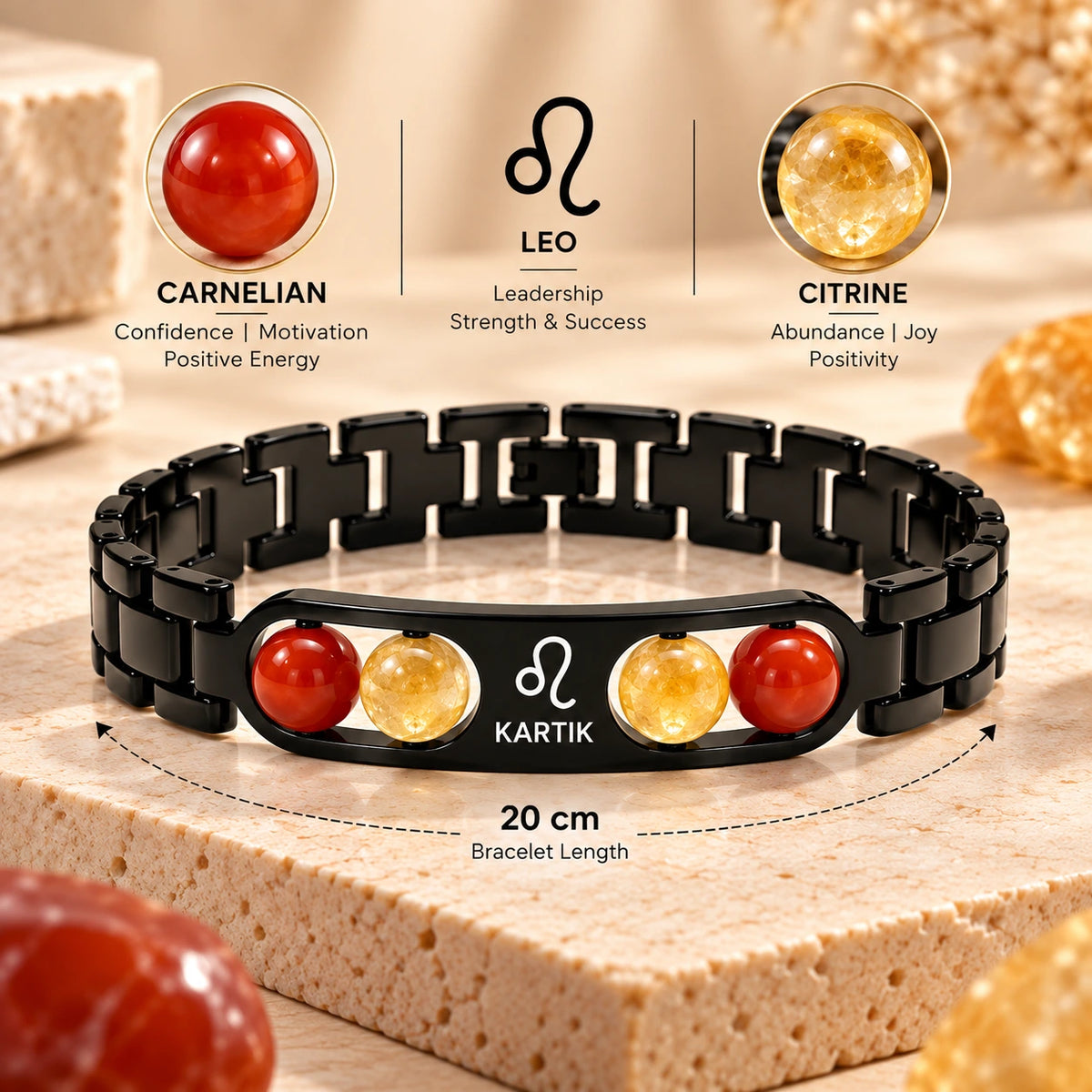 Personalized Leo Zodiac Name Stone Bracelet | Lab Tested & Certified