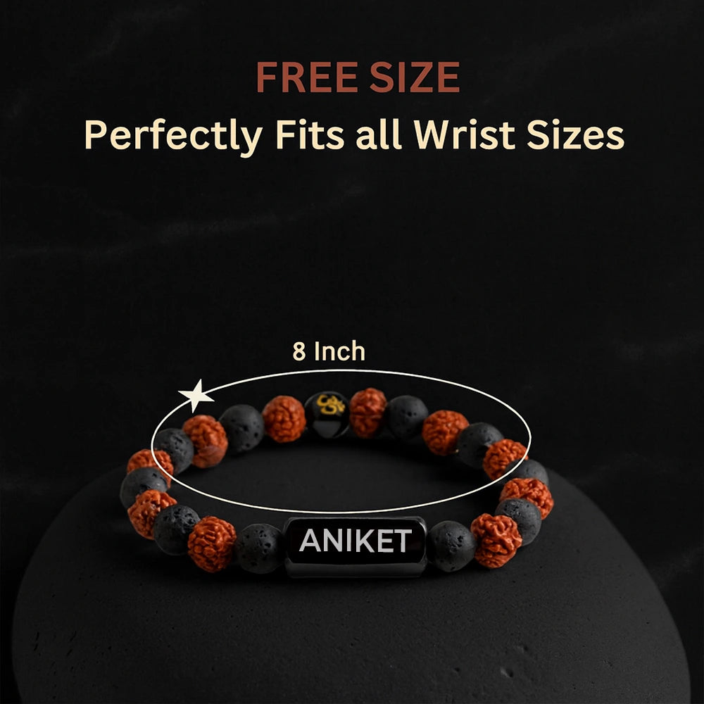 Natural Lava with Rudraksha Bracelet | Name Engraved | Lab Tested & Certified