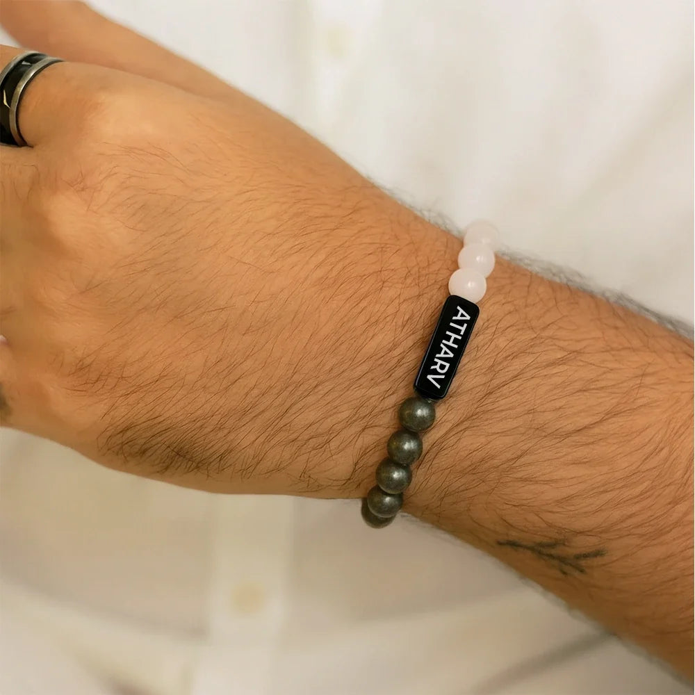 Personalized Natural Rose Pyrite Quartz Bracelet | Lab Tested & Certified | Unisex
