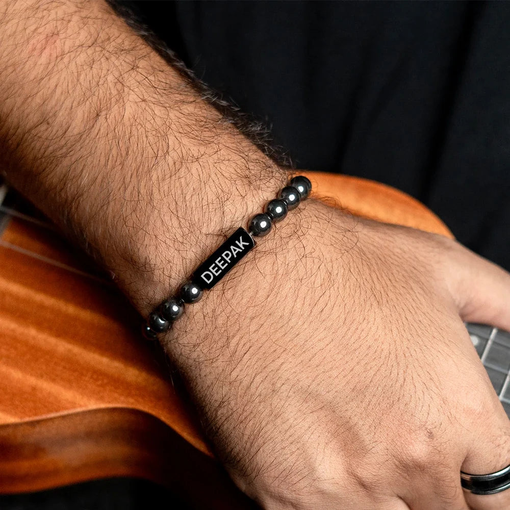 Personalized Silver Hematite Bracelet | Lab Tested & Certified | Unisex