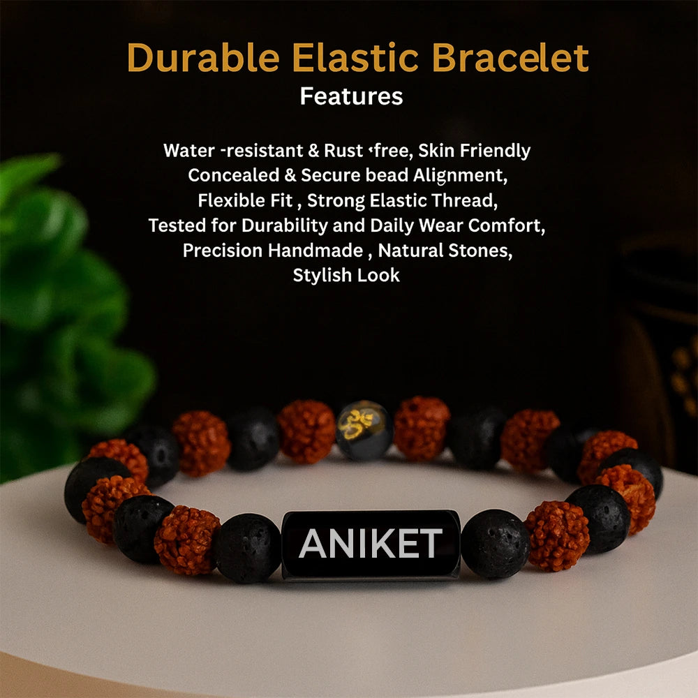 Natural Lava with Rudraksha Bracelet | Name Engraved | Lab Tested & Certified
