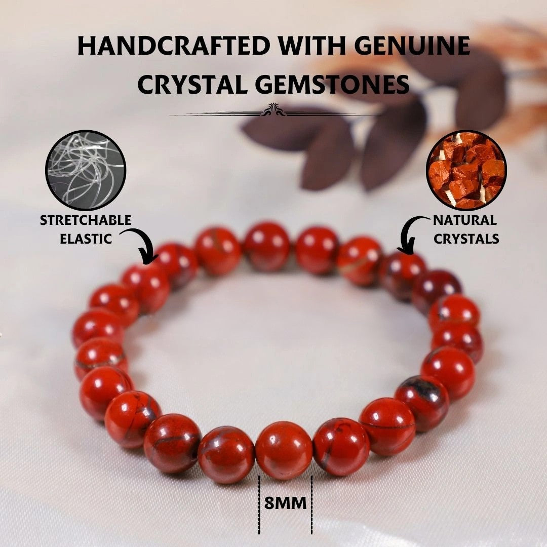 Natural Red Jasper Stone Bracelet | Unisex | Lab Tested & Certified