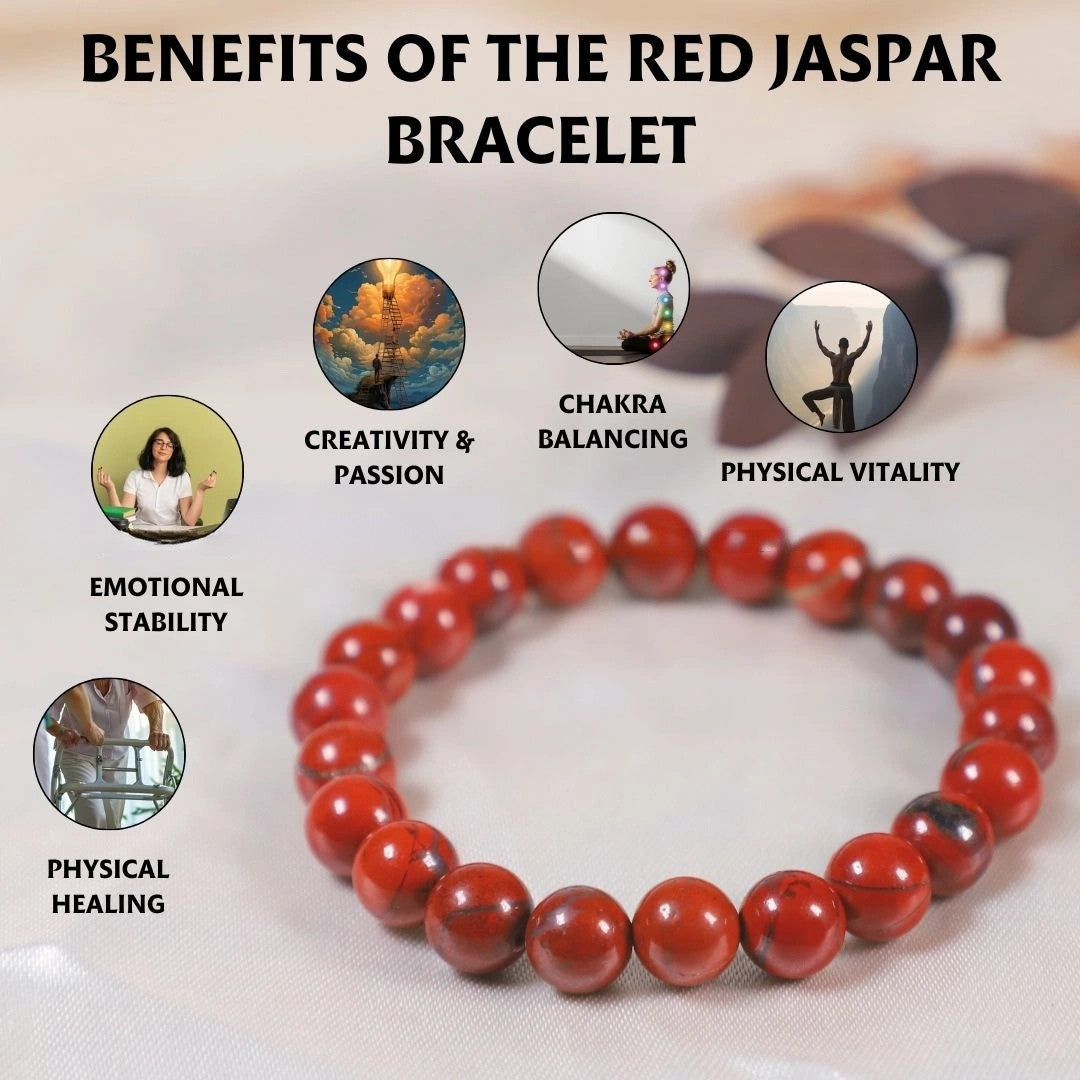 Natural Red Jasper Stone Bracelet | Unisex | Lab Tested & Certified