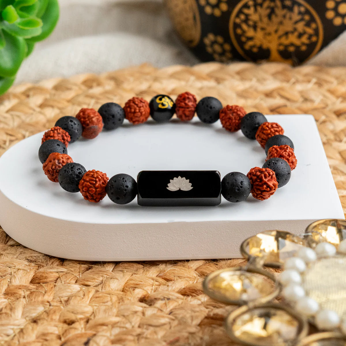 Natural Lava with Rudraksha Bracelet | Name Engraved | Lab Tested & Certified