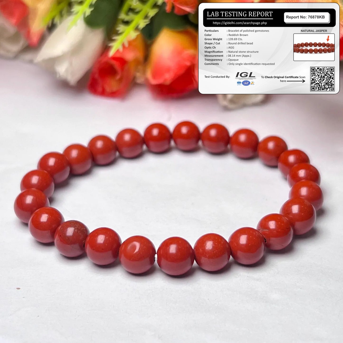 Natural Red Jasper Stone Bracelet | Unisex | Lab Tested & Certified