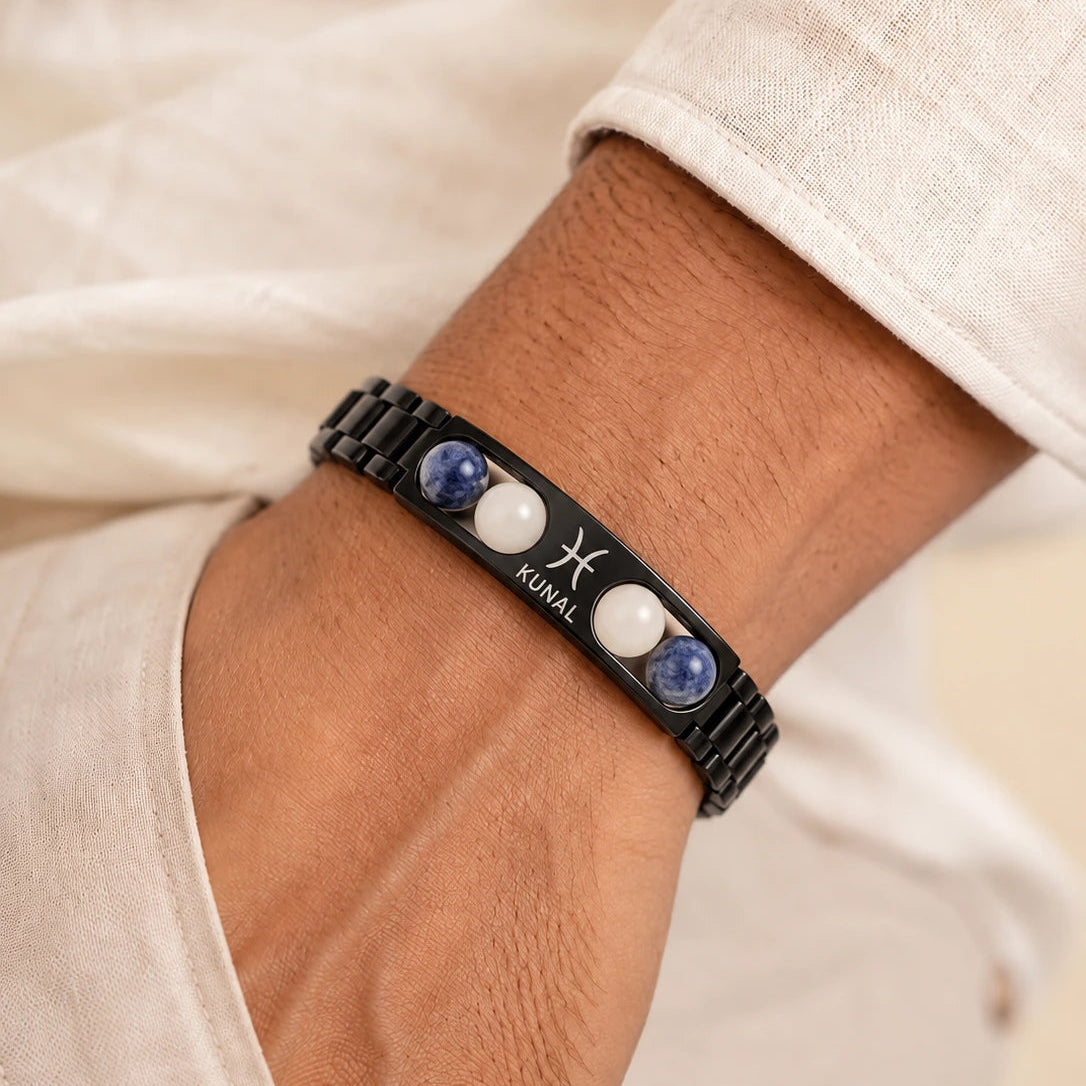 Personalized Pisces Zodiac Stone Name Bracelet | Lab Tested & Certified