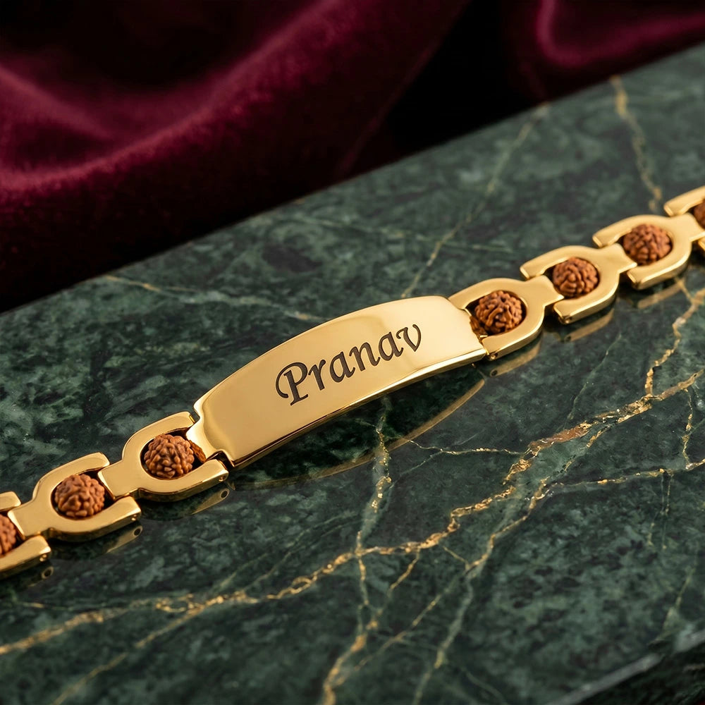 Personalized 24K Gold Plated Rudraksha Name Bracelet