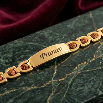 Personalized 24K Gold Plated Rudraksha Name Bracelet