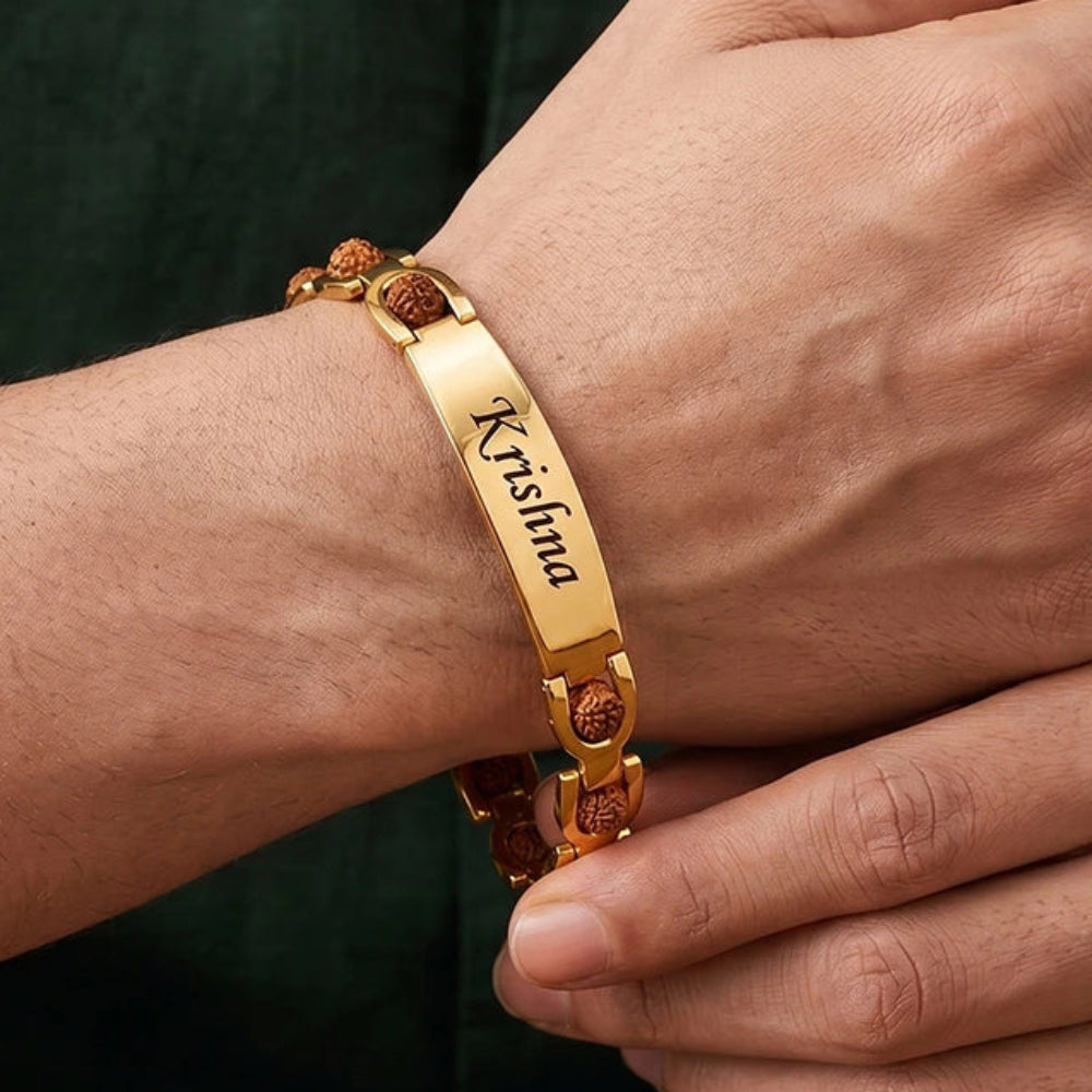Personalized 24K Gold Plated Rudraksha Name Bracelet