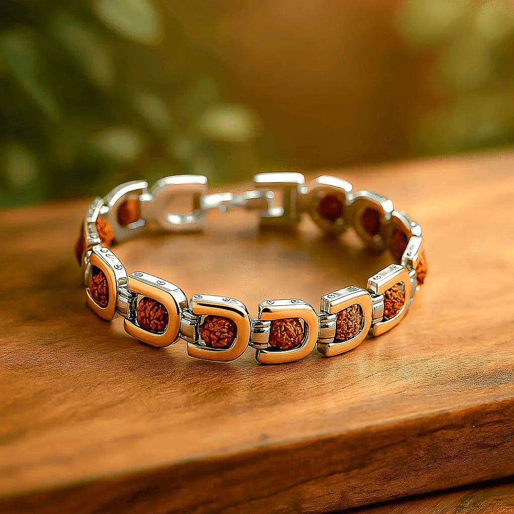 24K Gold Plated Dual Tone 5 Mukhi Rudraksh Bracelet with 1 Year Colour Warranty