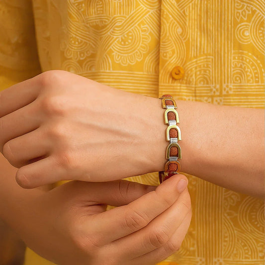 24K Gold Plated Dual Tone 5 Mukhi Original Rudraksh Rakhi