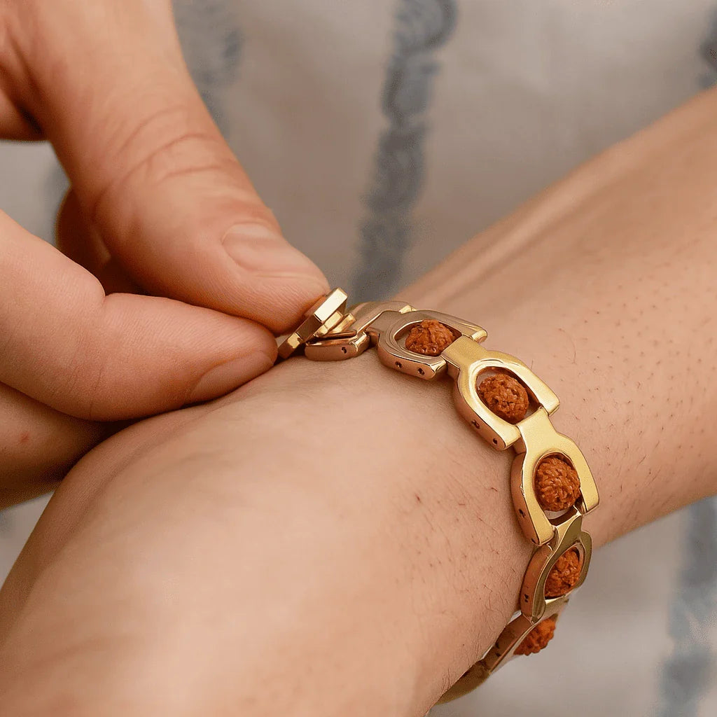 24K Gold Plated Dual Tone 5 Mukhi Rudraksh Bracelet with 1 Year Colour Warranty