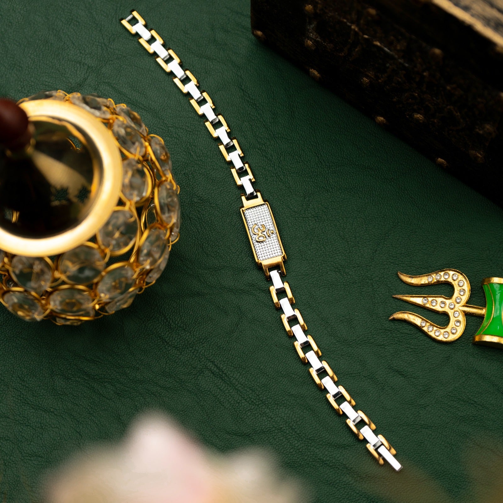 Sacred Lock Om Dual Tone Bracelet