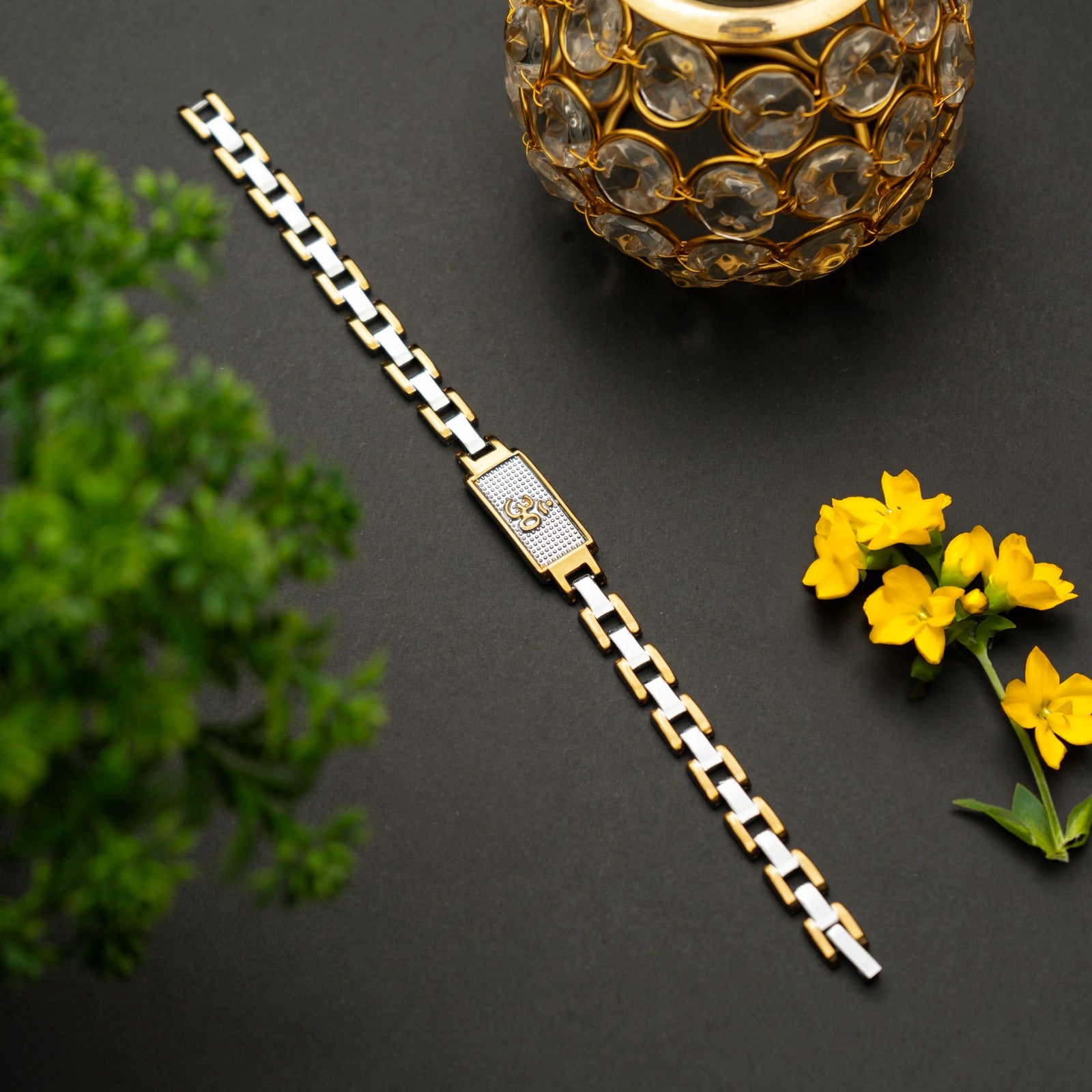 Sacred Lock Om Dual Tone Bracelet