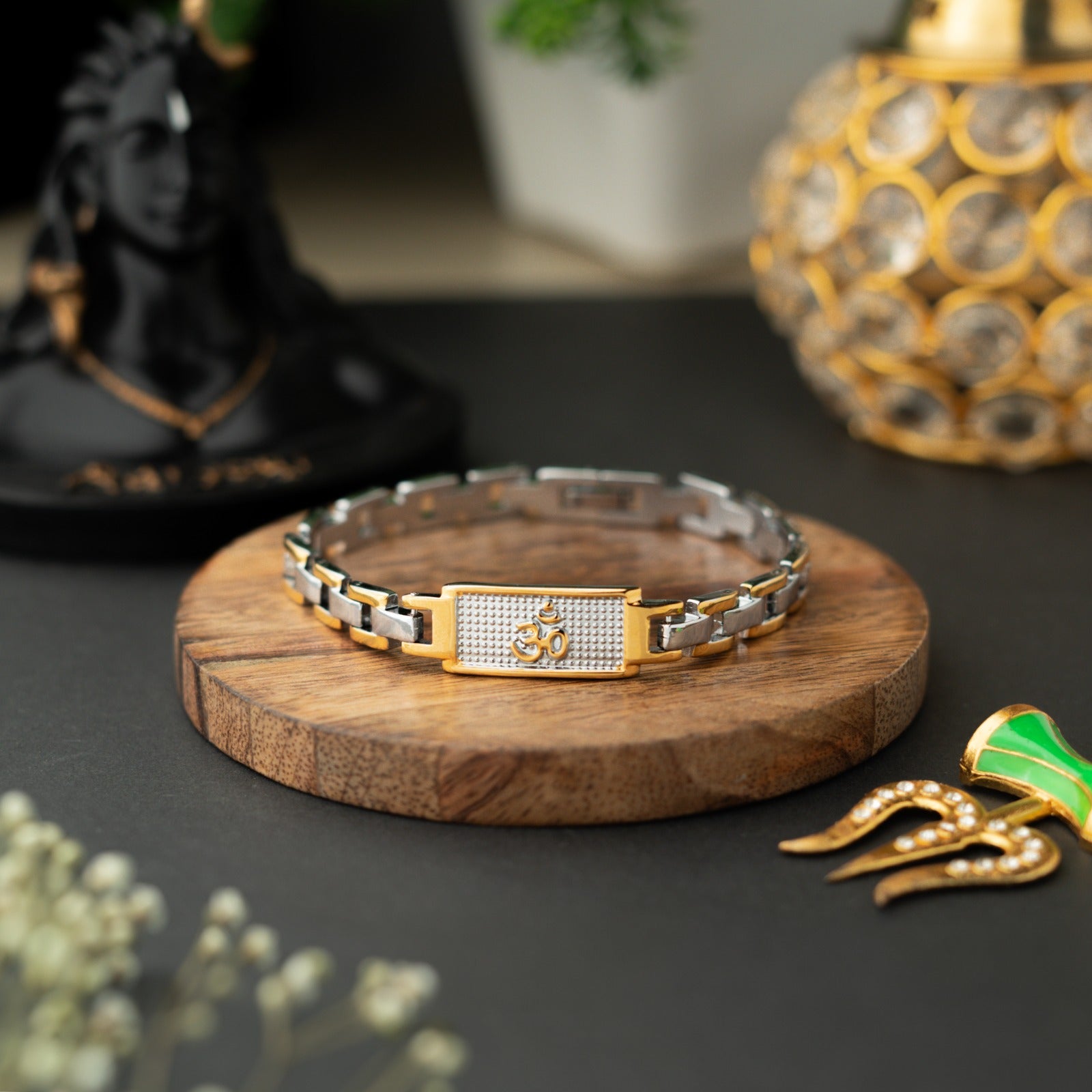 Sacred Lock Om Dual Tone Bracelet
