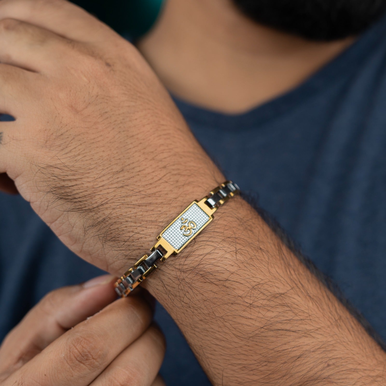 Sacred Lock Om Dual Tone Bracelet