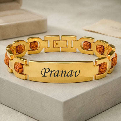 Personalized 24K Gold Plated Rudraksha Name Bracelet
